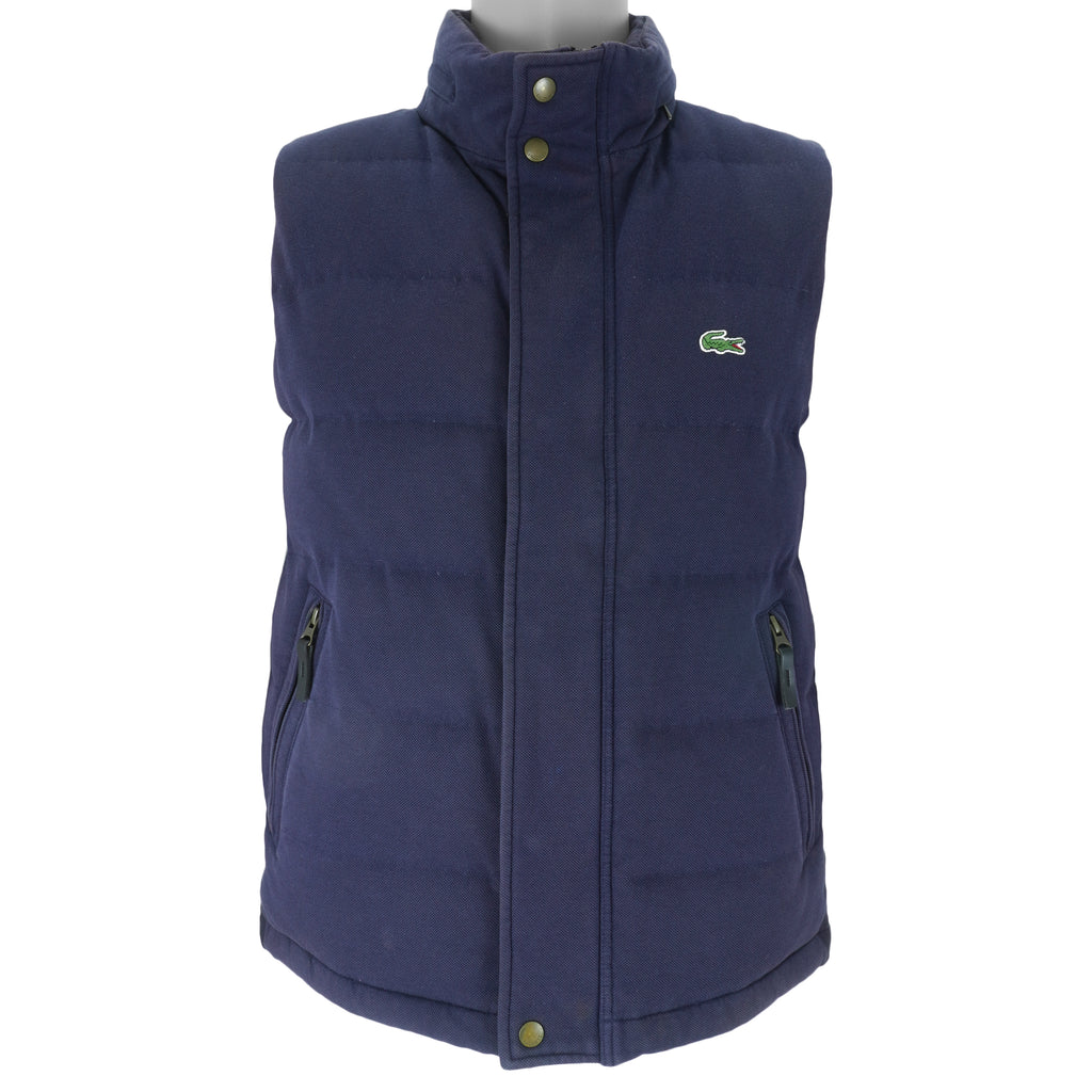 Lacoste - Navy Blue Puffer Button & Zip-Up Vest 1990s Medium Vintage Retro