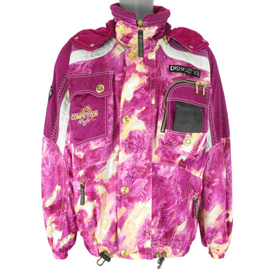 Descente - Pink Pattern Zip & Button-Up Hooded Ski Jacket 1990s X-Large