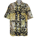 Black yellow and multicolor 1990s Rocawear puzzle-pattern button-up shirt