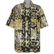 Black yellow and multicolor 1990s Rocawear puzzle-pattern button-up shirt