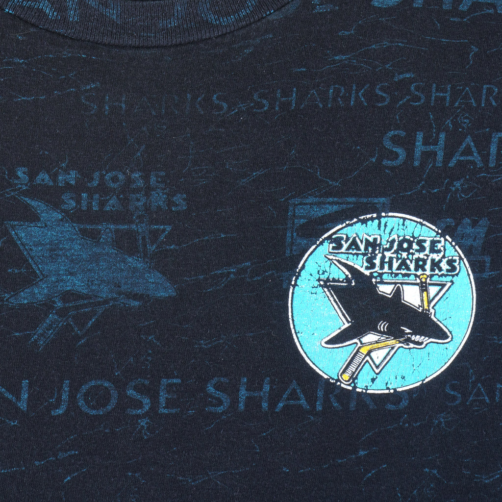 NHL (Salem) - San Jose Sharks All Over Prints T-Shirt 1990s X-Large Vintage Retro Hockey