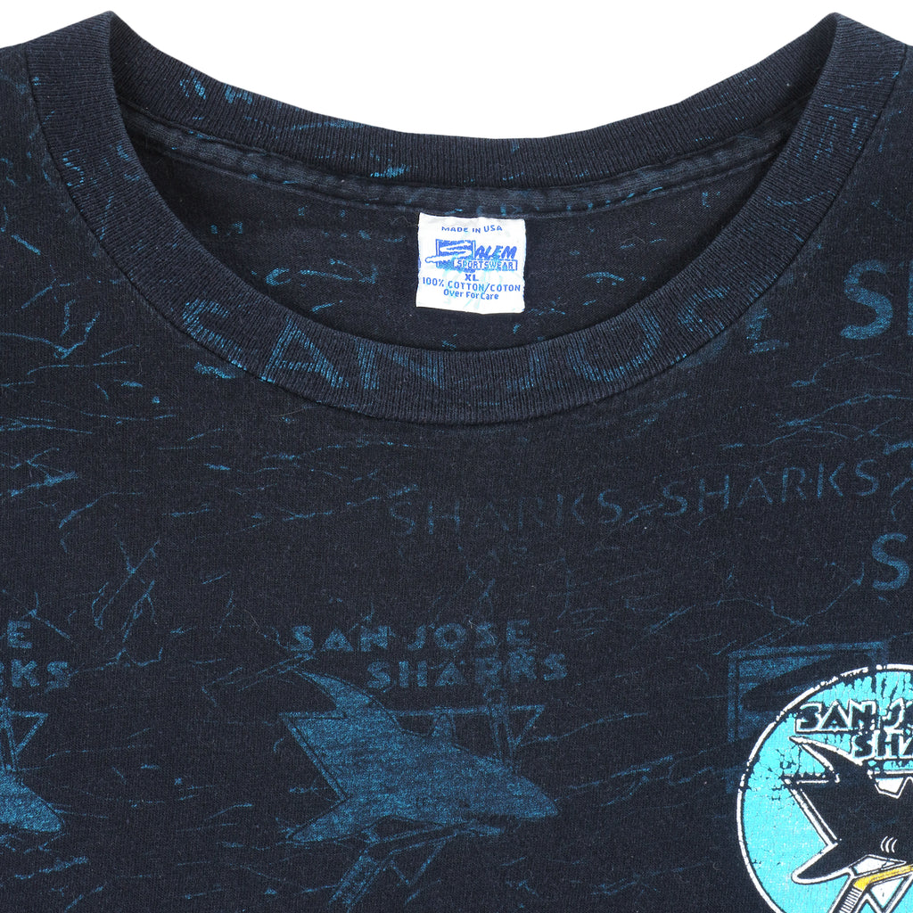 NHL (Salem) - San Jose Sharks All Over Prints T-Shirt 1990s X-Large Vintage Retro Hockey