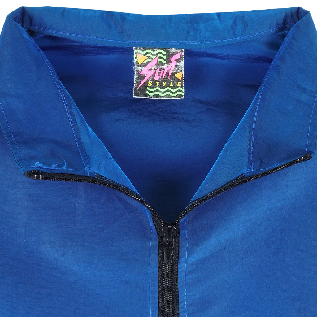 Surf Style - Blue 1/4 Zip Pullover Windbreaker 1990s X-Large Vintage Retro