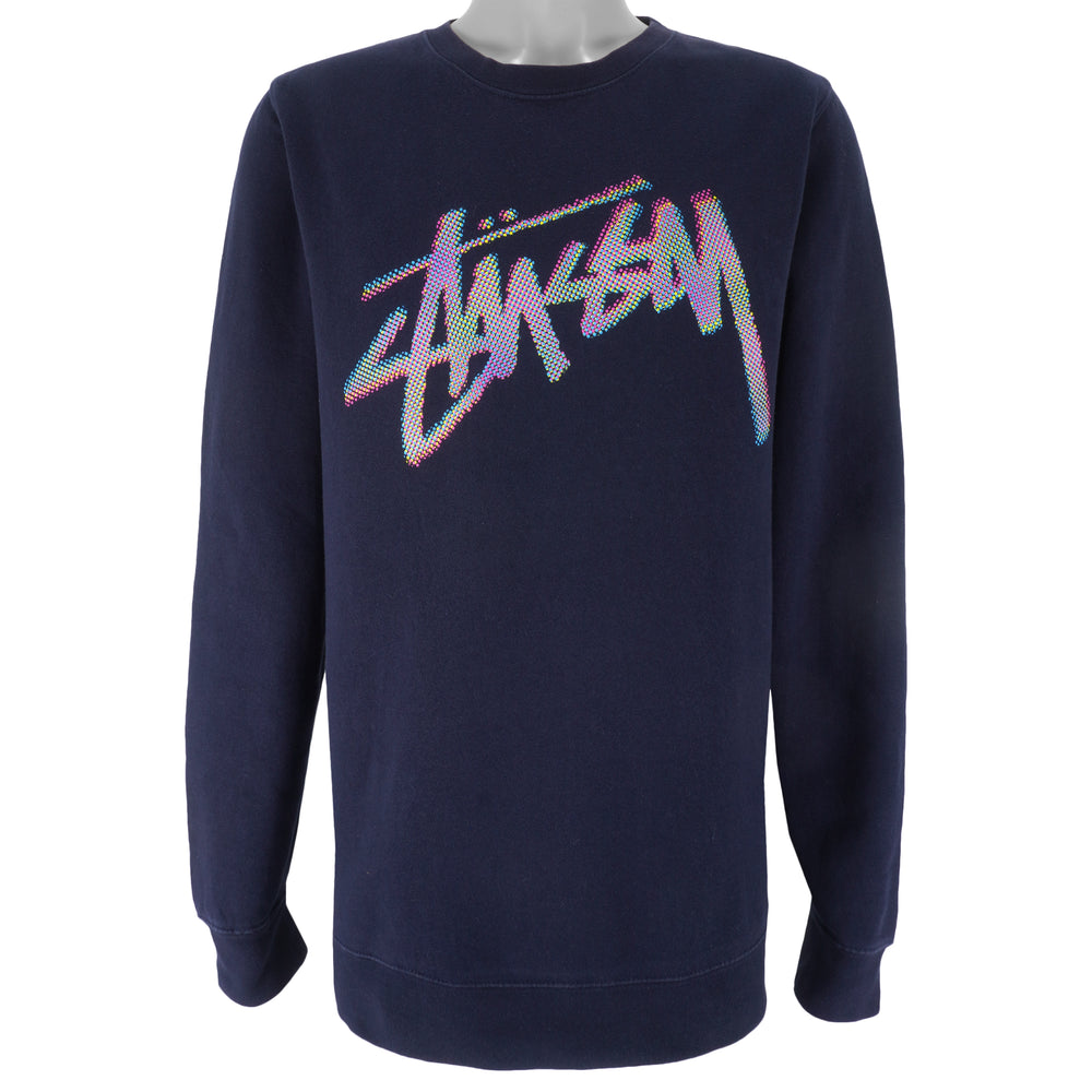Stussy - Blue Big Logo Crew Neck Sweatshirt 1990s X-Large Vintage Retro