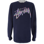 Stussy - Blue Big Logo Crew Neck Sweatshirt 1990s X-Large Vintage Retro