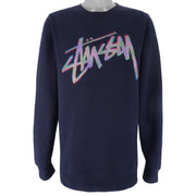 Stussy - Blue Big Logo Crew Neck Sweatshirt 1990s X-Large Vintage Retro