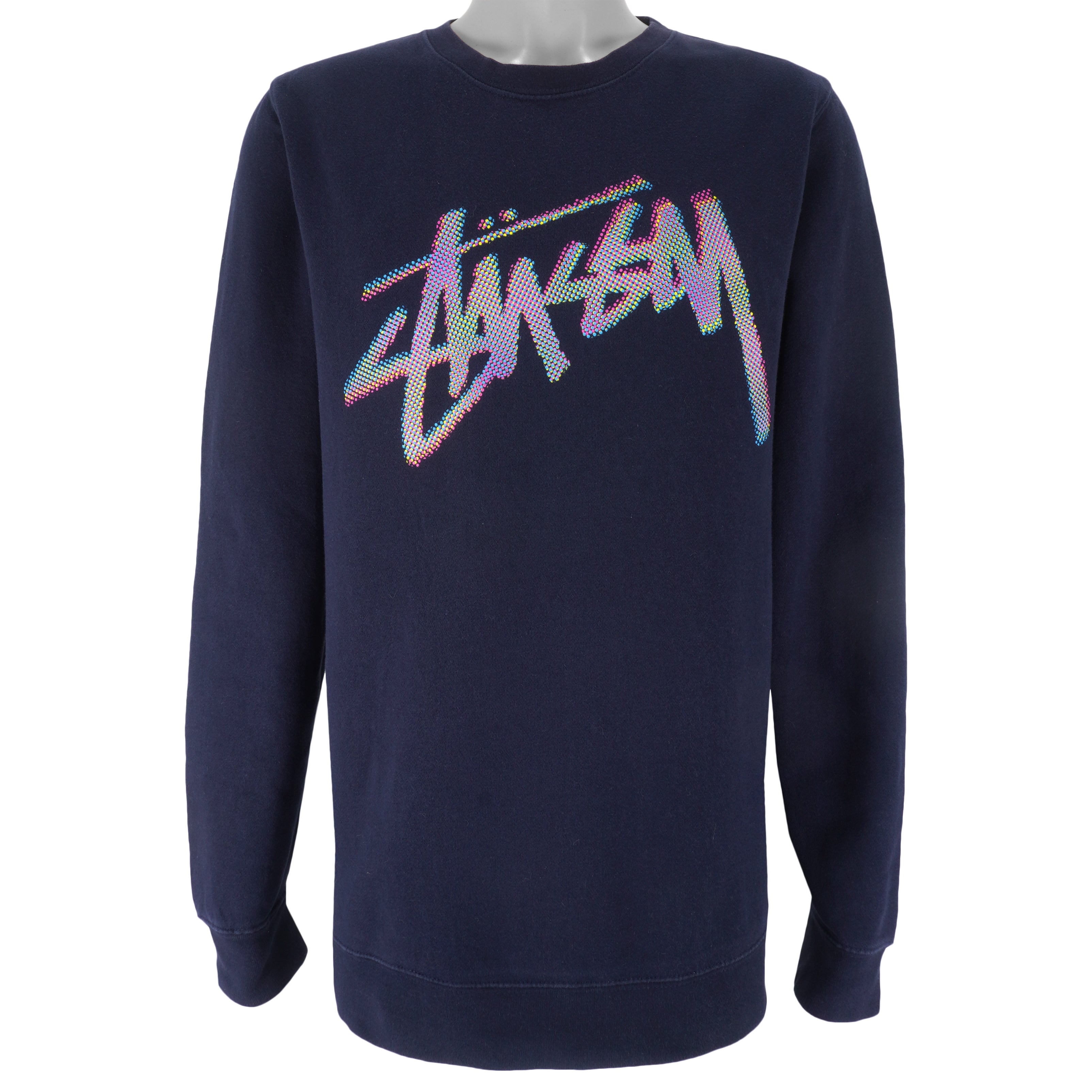 Stussy - Blue Big Logo Crew Neck Sweatshirt 1990s X-Large Vintage Retro