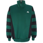 Adidas - Green with Black 1/4 Zip Embroidered Sweatshirt 1990s Large Vintage Retro