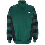 Adidas - Green with Black 1/4 Zip Embroidered Sweatshirt 1990s Large Vintage Retro