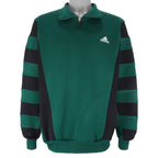 Adidas - Green with Black 1/4 Zip Embroidered Sweatshirt 1990s Large Vintage Retro