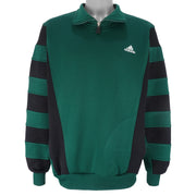 Adidas - Green with Black 1/4 Zip Embroidered Sweatshirt 1990s Large Vintage Retro