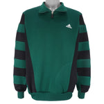 Adidas - Green with Black 1/4 Zip Embroidered Sweatshirt 1990s Large Vintage Retro