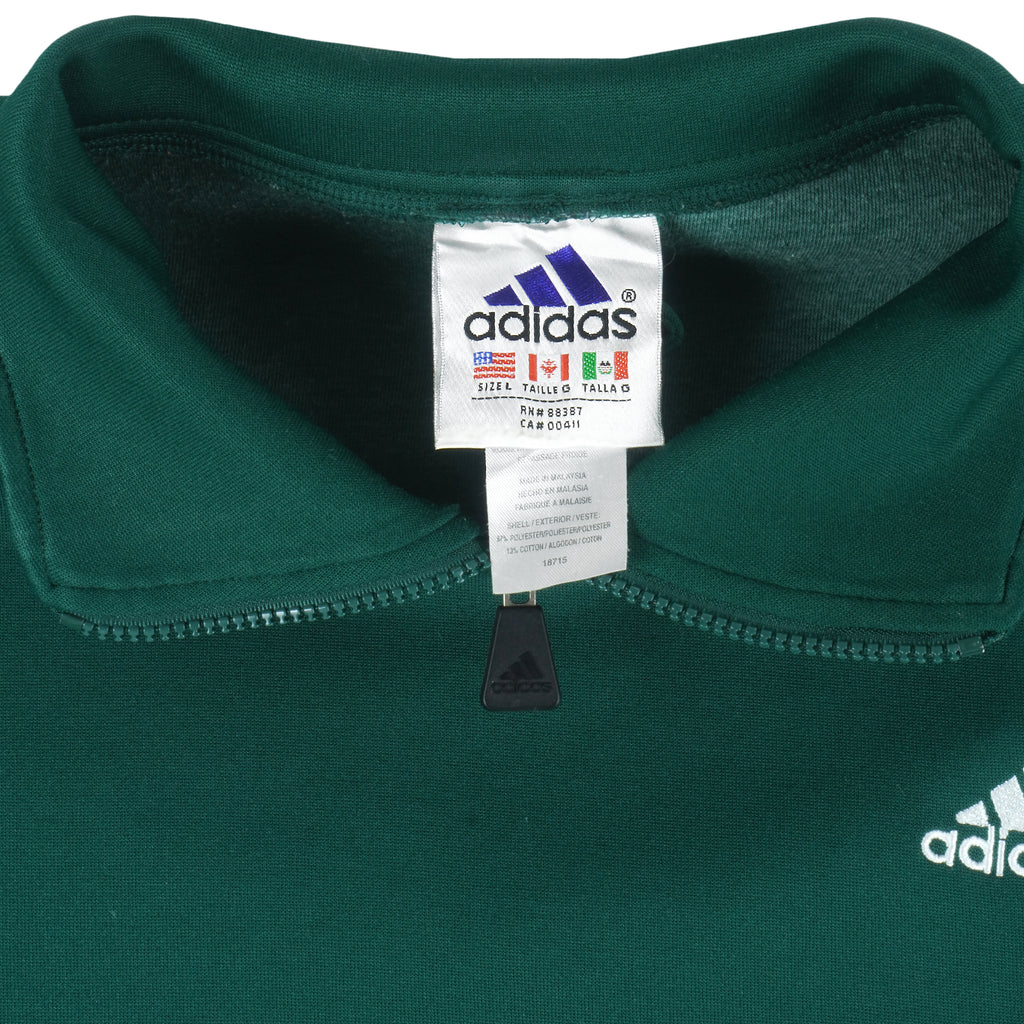 Adidas - Green with Black 1/4 Zip Embroidered Sweatshirt 1990s Large Vintage Retro