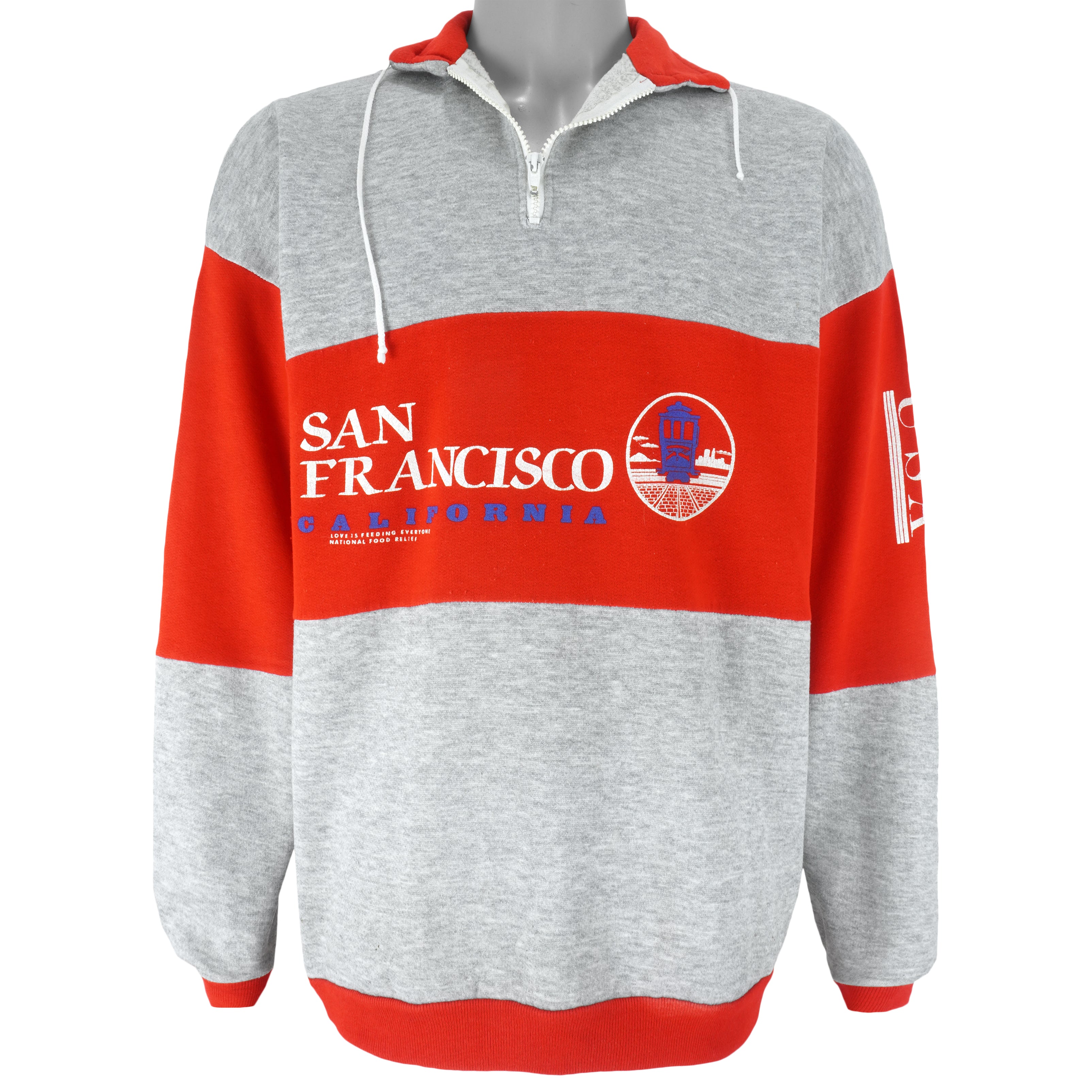 Vintage - Grey with Red San Francisco 1/4 Zip Sweatshirt 1990s X-Large Vintage Retro