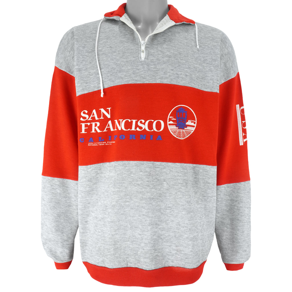 Vintage - Grey with Red San Francisco 1/4 Zip Sweatshirt 1990s X-Large Vintage Retro