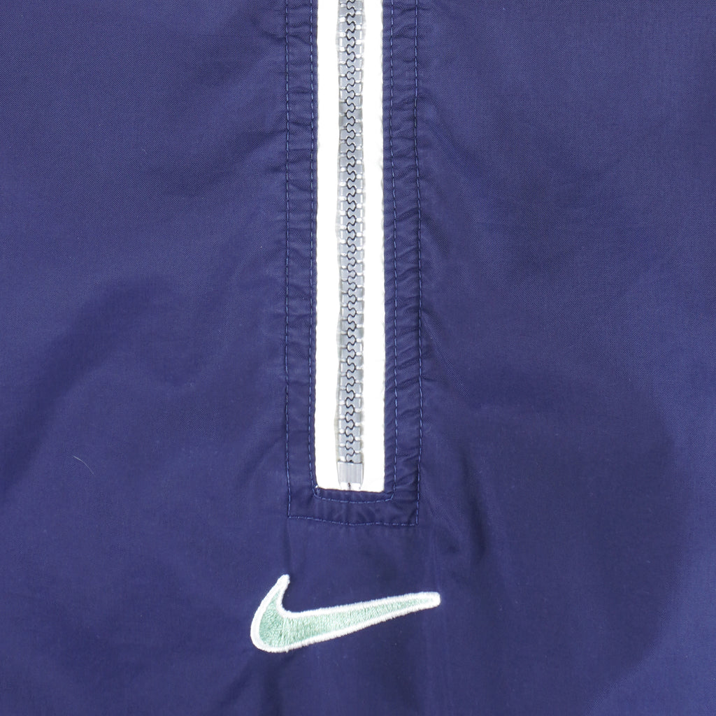 Nike - Blue with green 1/4 Zip Embroidered Windbreaker 1990s Large Vintage Retro