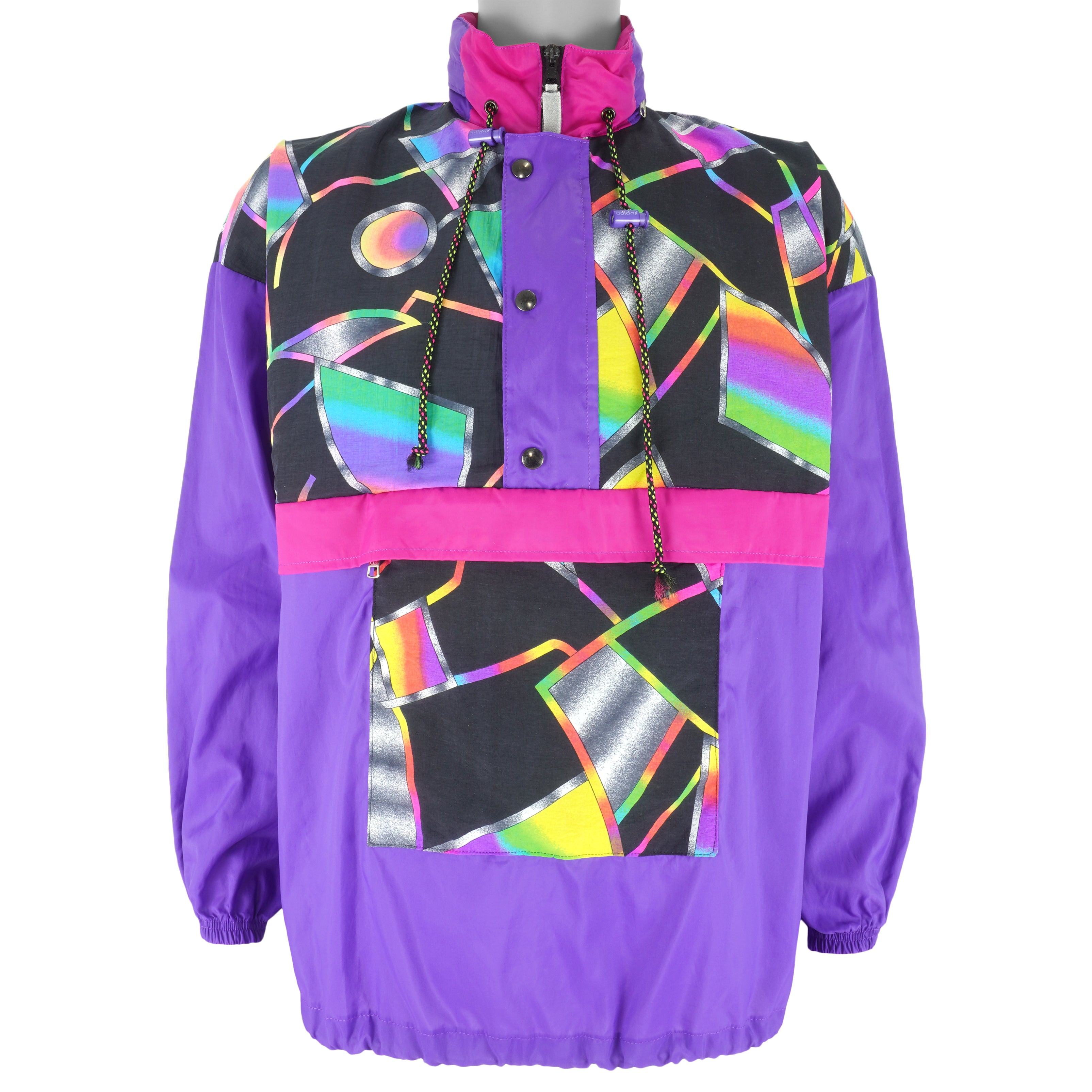 Adidas - Purple & Multicolor 1/2 Zip Windbreaker 1990s Large Vintage Retro