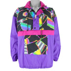 Adidas - Purple & Multicolor 1/2 Zip Windbreaker 1990s Large Vintage Retro