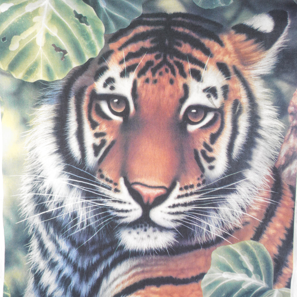 Vintage (Earth Tones) - Tiger Printed Single Stitch T-Shirt 1990s Large Vintage Retro