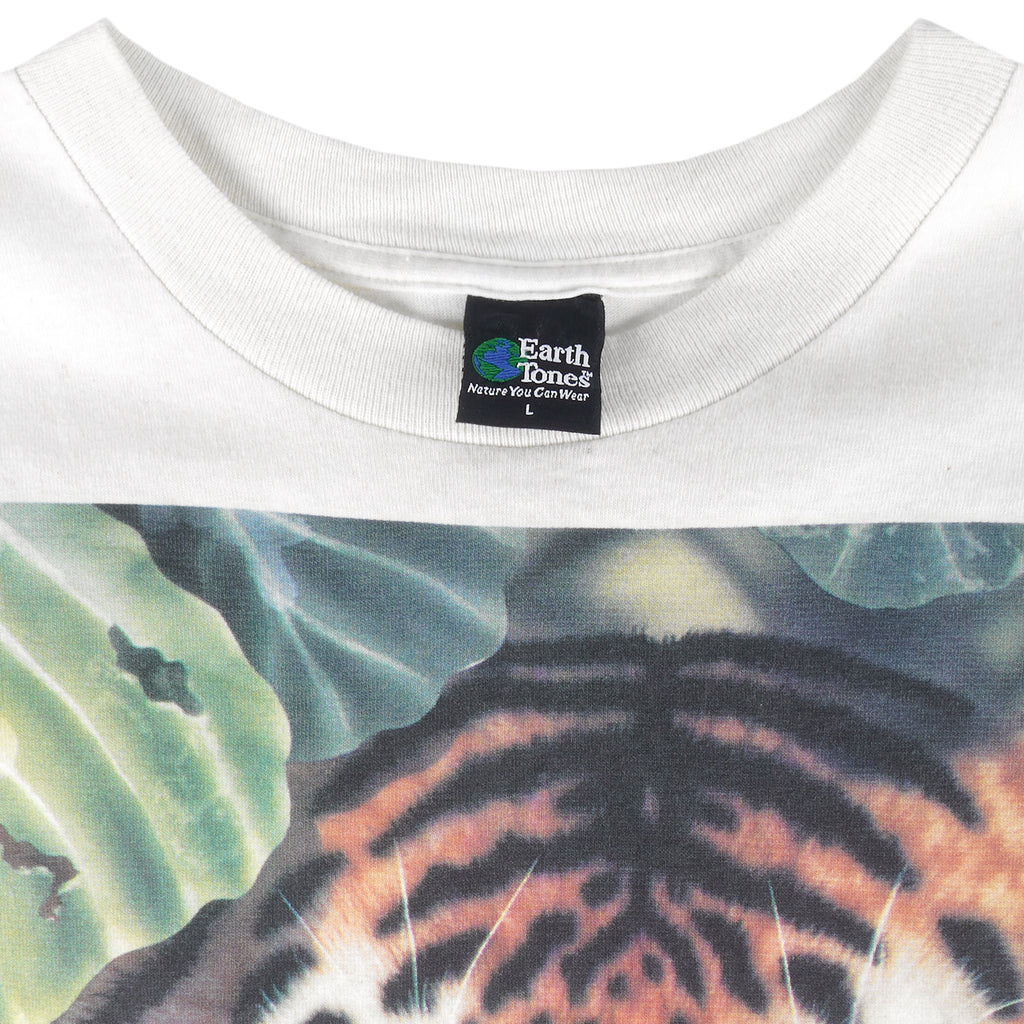 Vintage (Earth Tones) - Tiger Printed Single Stitch T-Shirt 1990s Large Vintage Retro