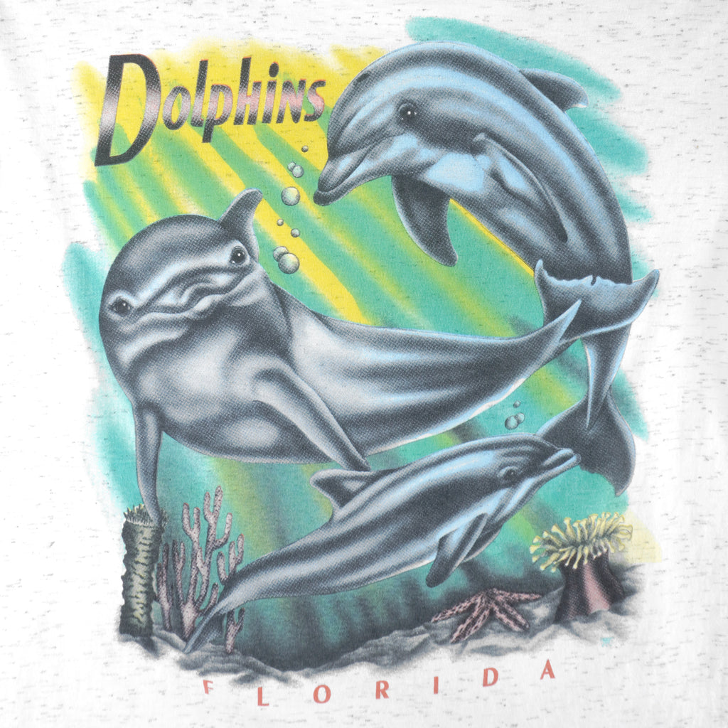 Vintage (Delta) - Florida Dolphin Animal Printed T-Shirt 1990s Large Vintage Retro