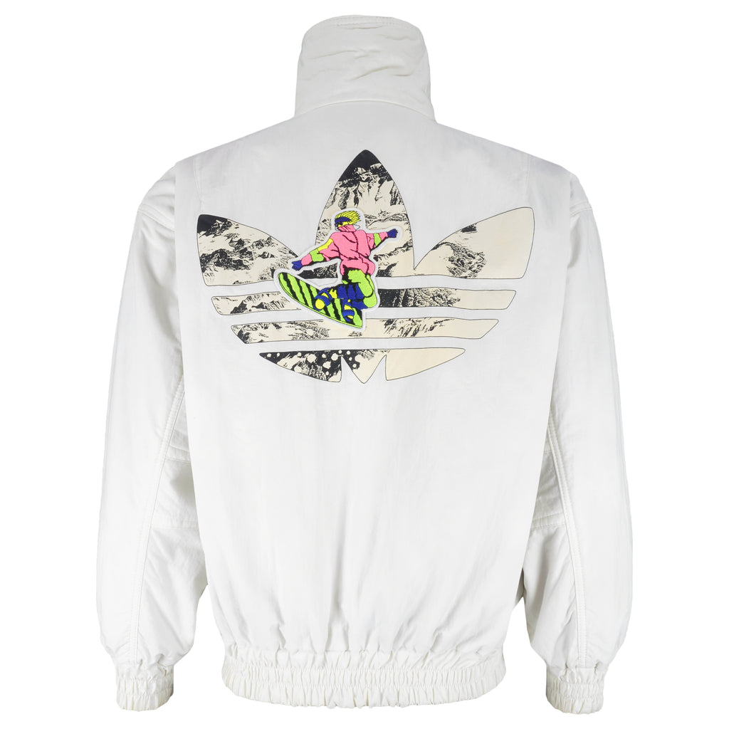 Adidas - White & Multicolor Snowboarding Reversible Jacket 1990s Medium Vintage Retro