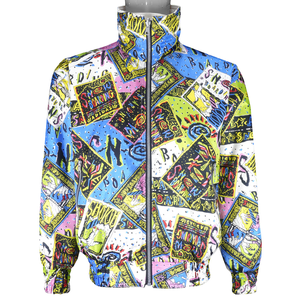 Adidas - White & Multicolor Snowboarding Reversible Jacket 1990s Medium Vintage Retro