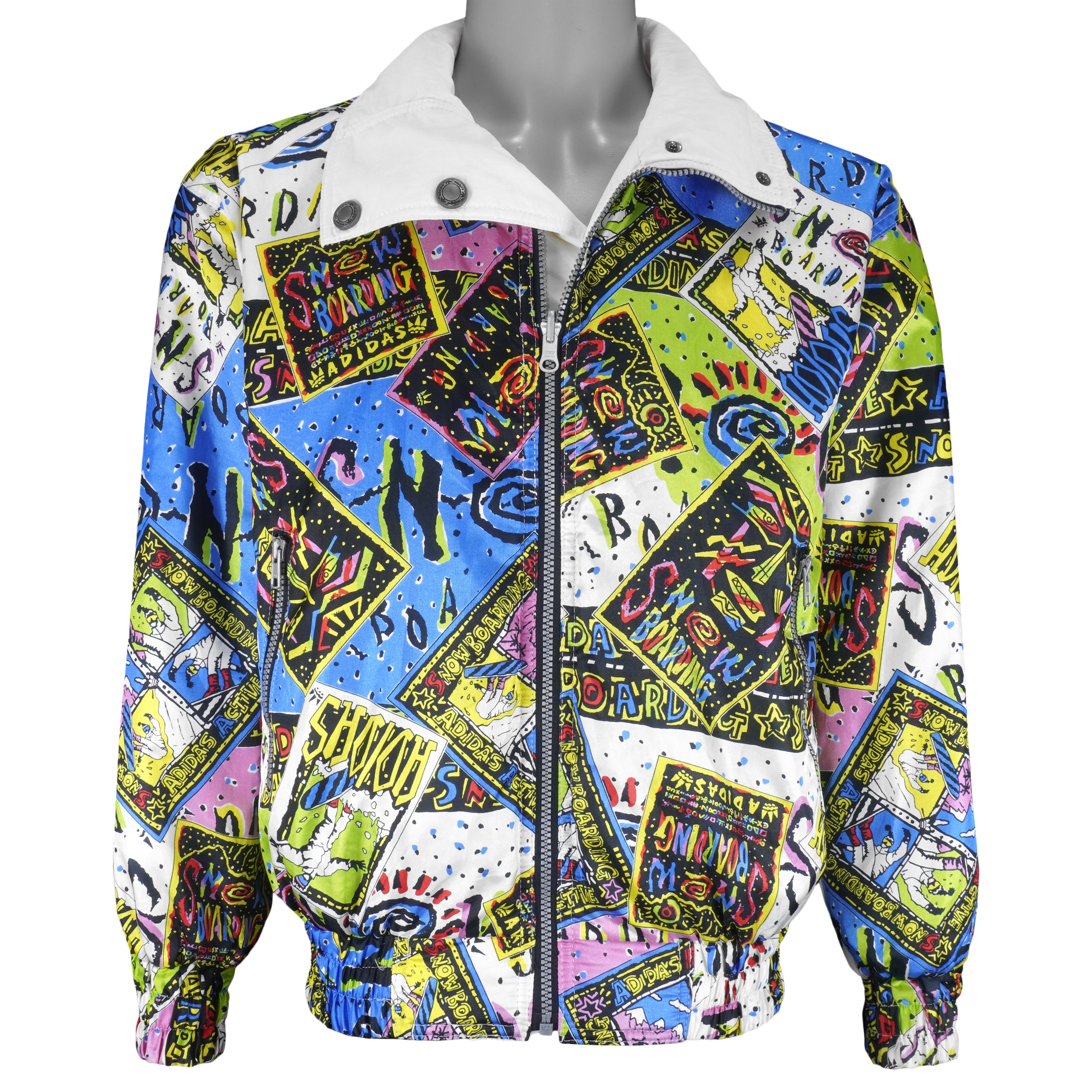 Adidas - White & Multicolor Snowboarding Reversible Jacket 1990s Medium Vintage Retro