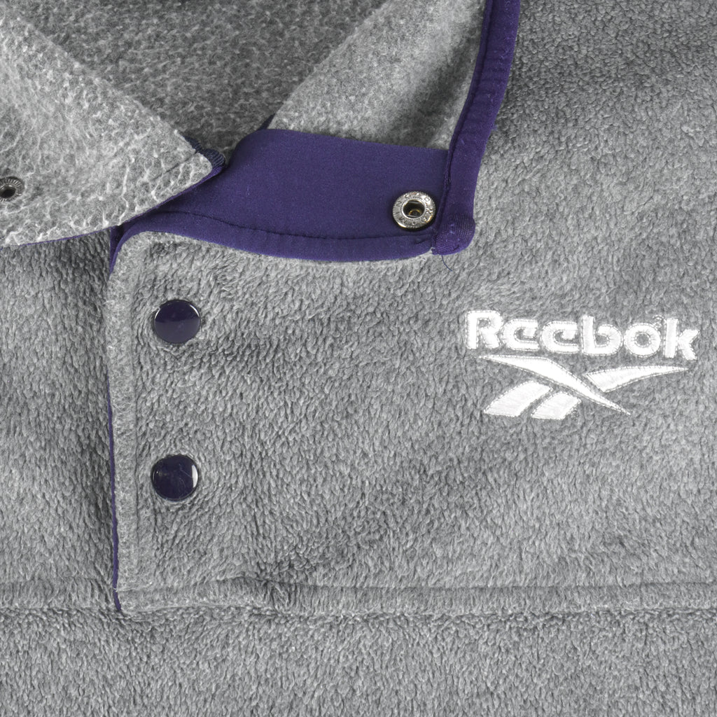 Reebok - 1/4 Button Fleece Crew Neck Sweatshirt 1990s Large Vintage Retro