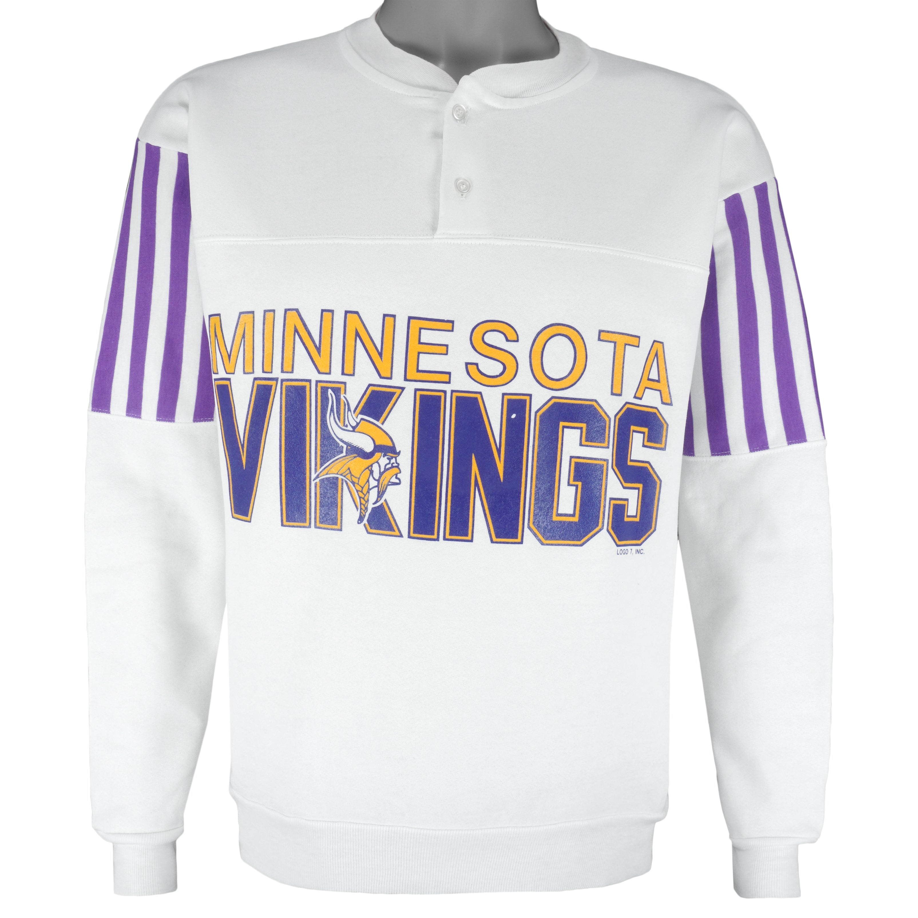 NFL (Logo 7) - Minnesota Vikings 1/4 Button Sweatshirt 1990s Medium Vintage Retro Football
