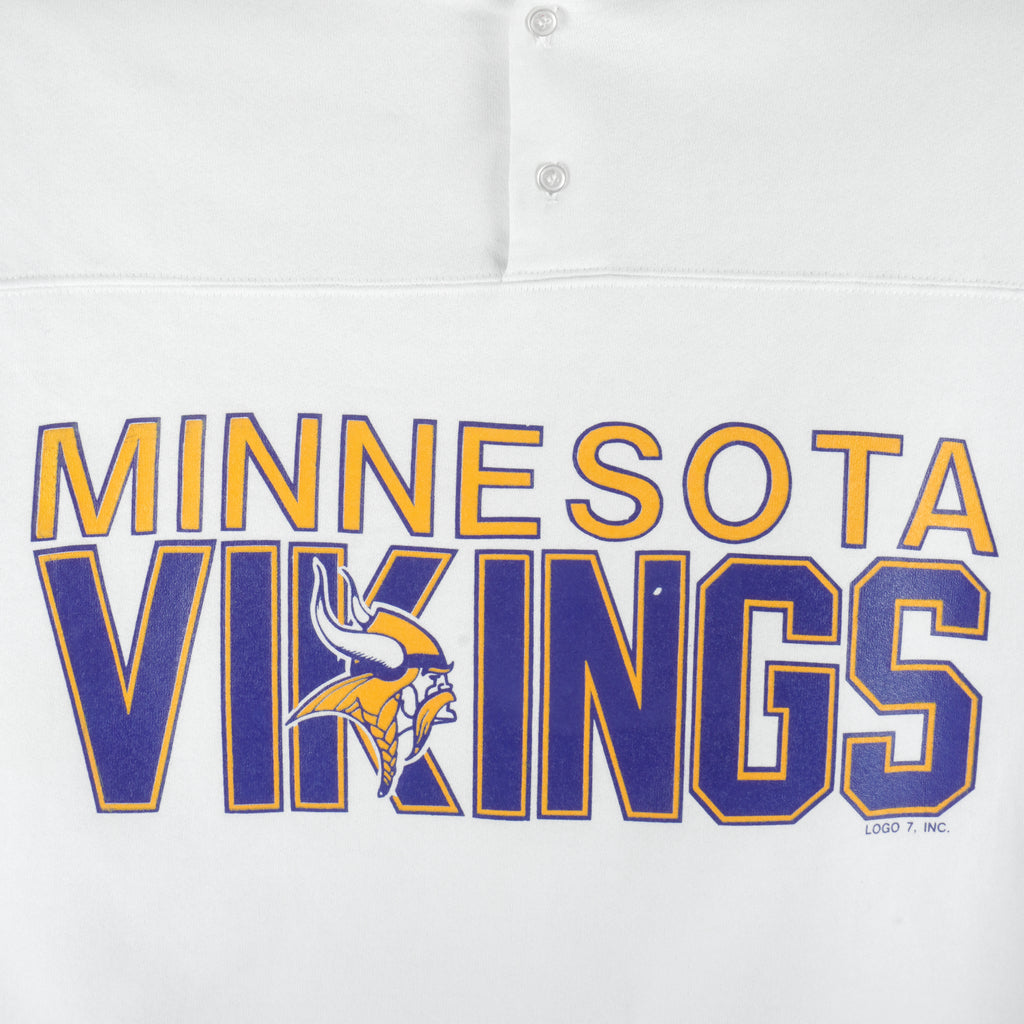NFL (Logo 7) - Minnesota Vikings 1/4 Button Sweatshirt 1990s Medium Vintage Retro Football