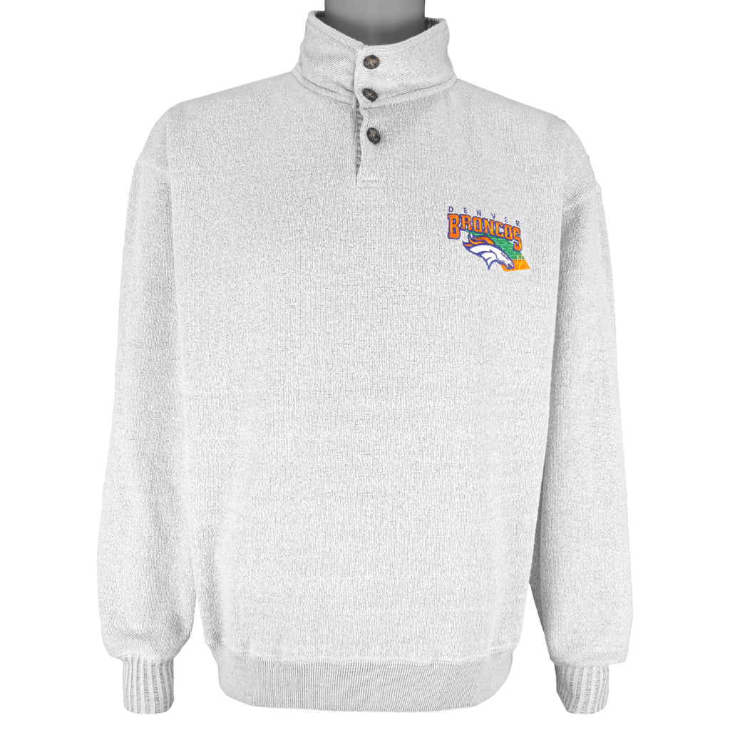 NFL (Gear) - Denver Broncos 1/4 Button Sweatshirt 1990s Large Vintage Retro