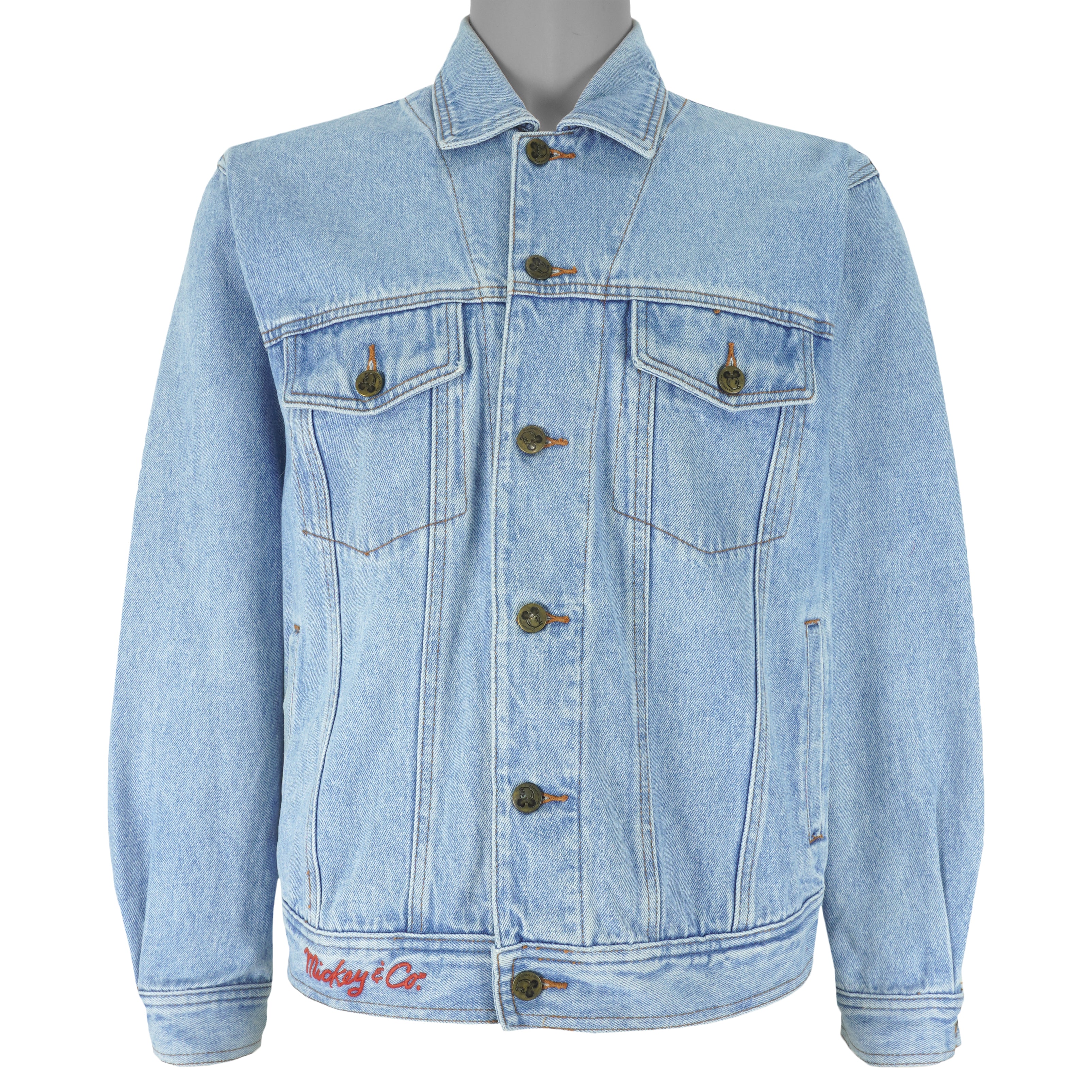 Disney - Athletic Mickey Mouse Button-Up Denim Jacket 1990s Medium Vintage Retro