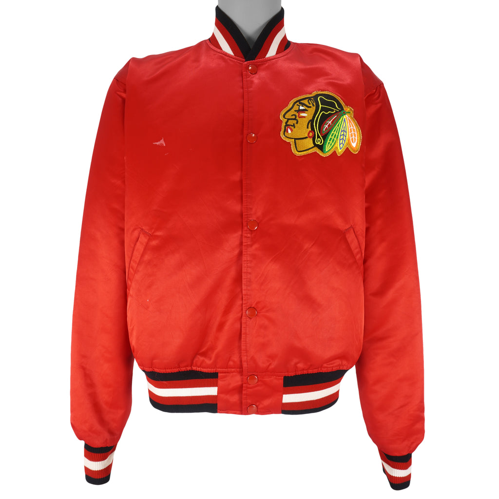 Starter - Chicago Blackhawks Satin Jacket 1980s Large Vintage Retro Hockey