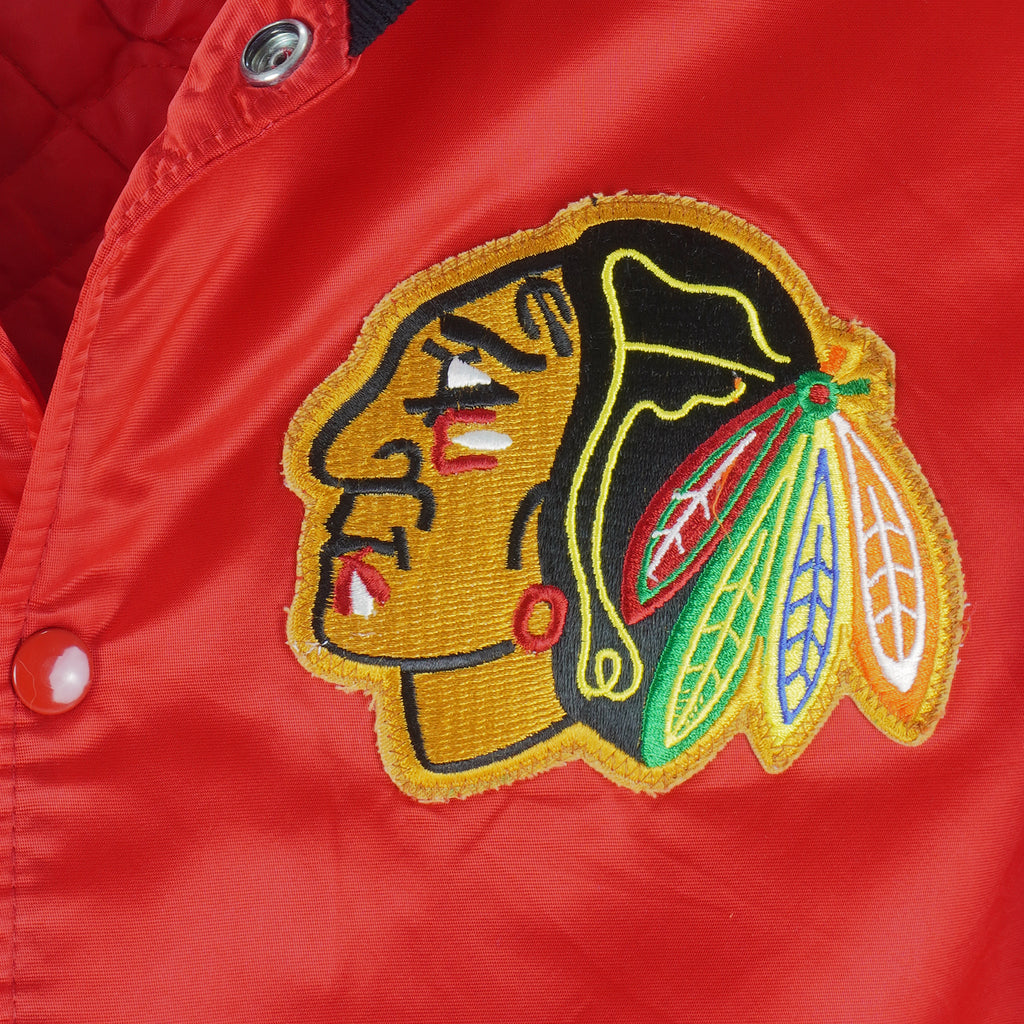 Starter - Chicago Blackhawks Satin Jacket 1980s Large Vintage Retro Hockey