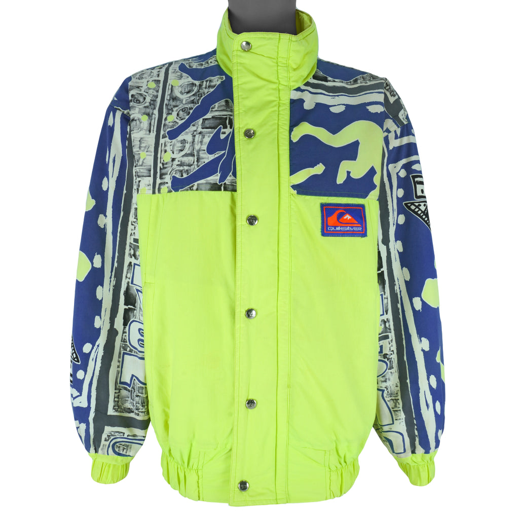 Quicksilver - Green Neon Snowboarding Windbreaker 1990s X-Large Vintage Retro