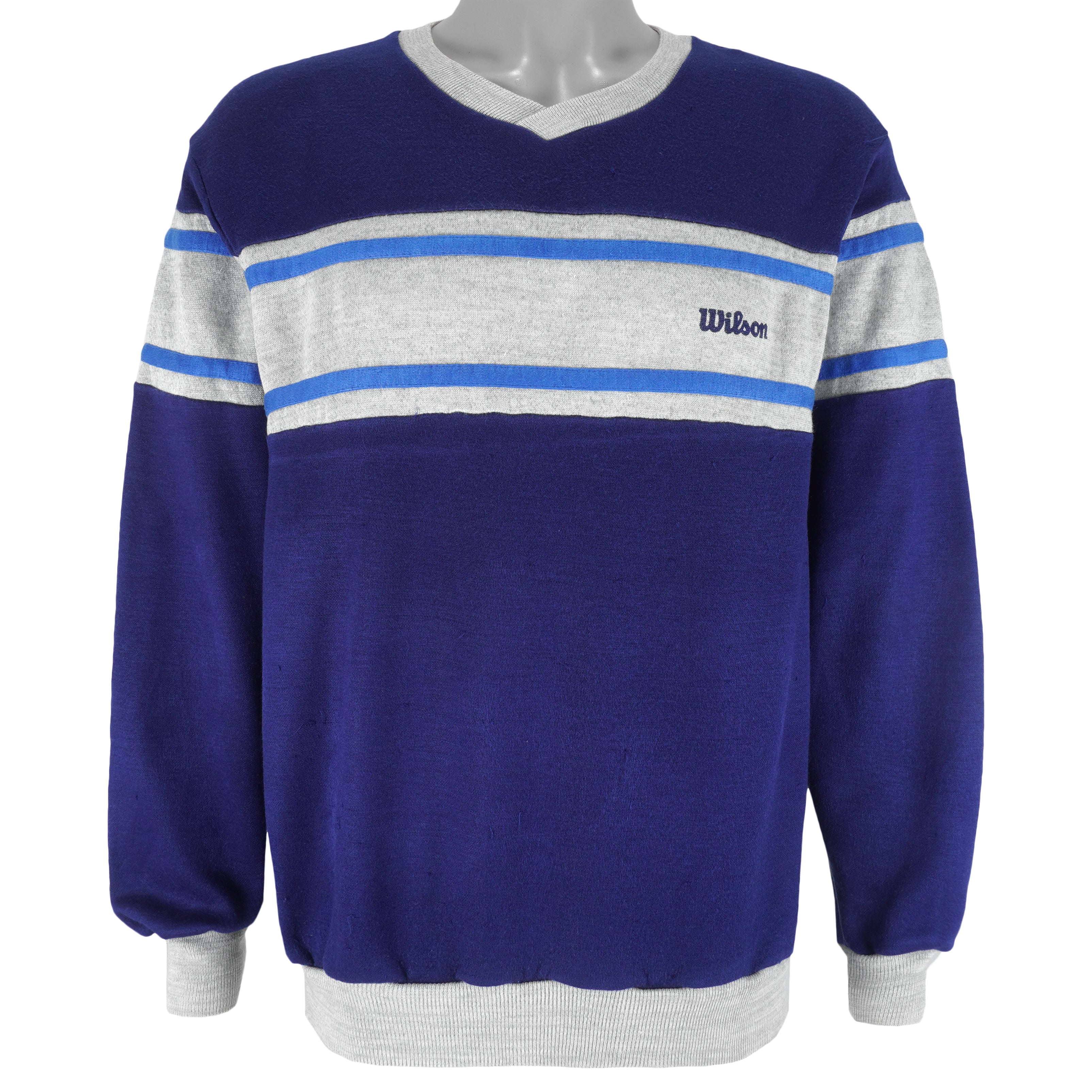 Wilson - Blue Crew Neck Sweatshirt 1990s Medium Vintage Retro