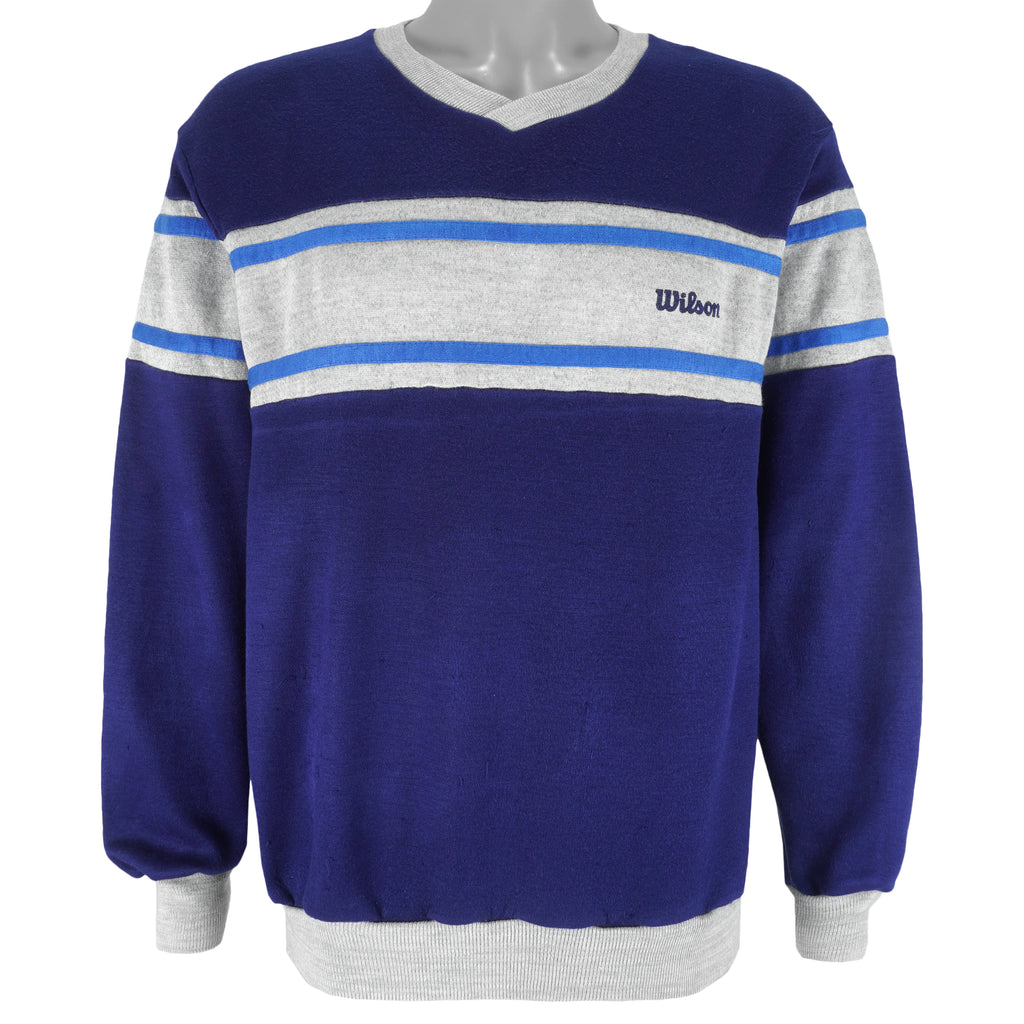 Wilson - Blue Crew Neck Sweatshirt 1990s Medium Vintage Retro
