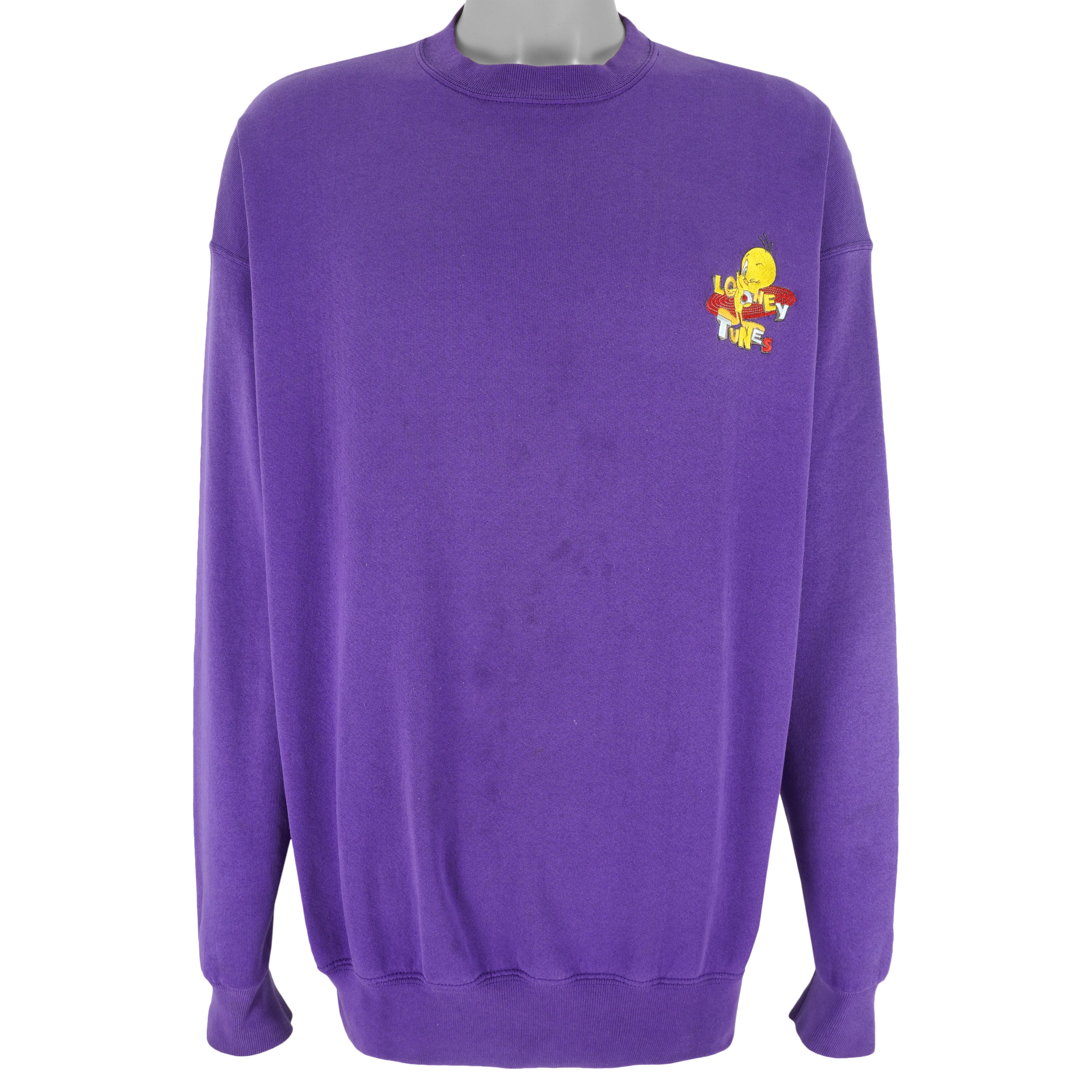 Looney Tunes - Purple Tweety Crew Neck Sweatshirt 1990s X-Large Vintage Retro