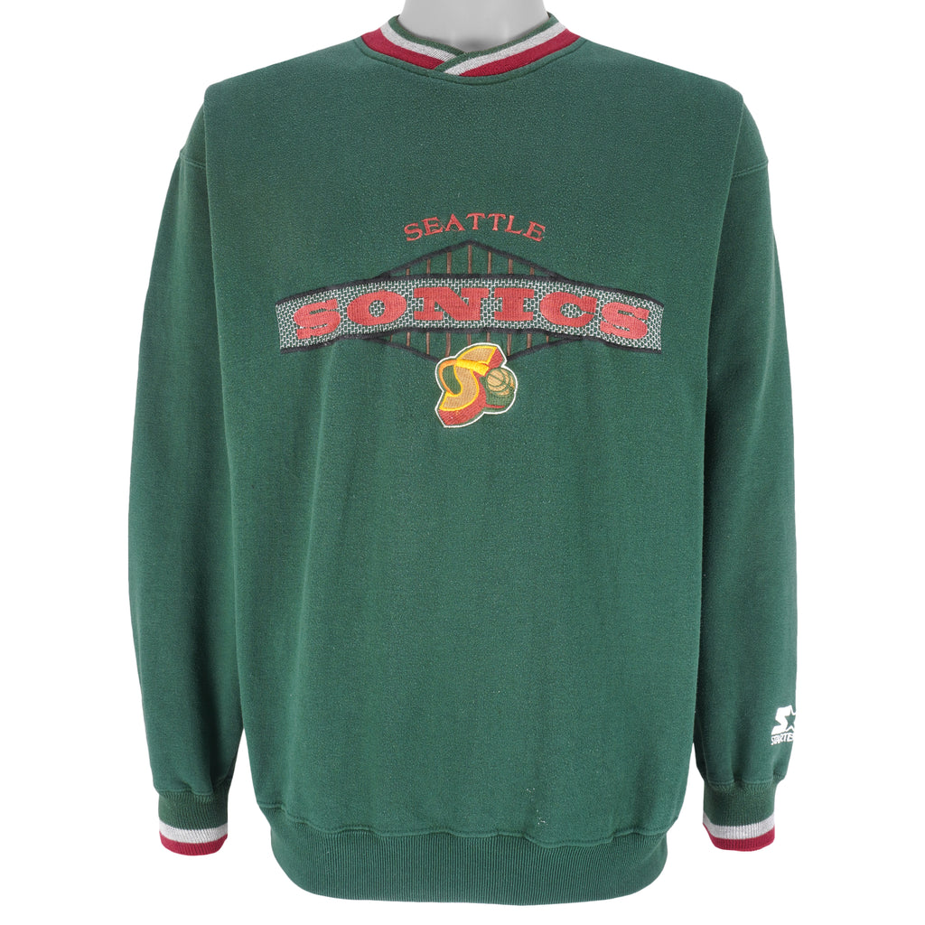 Starter - Seattle SuperSonics Embroidered Crew Neck Sweatshirt 1990s Large Vintage Retro Basketball