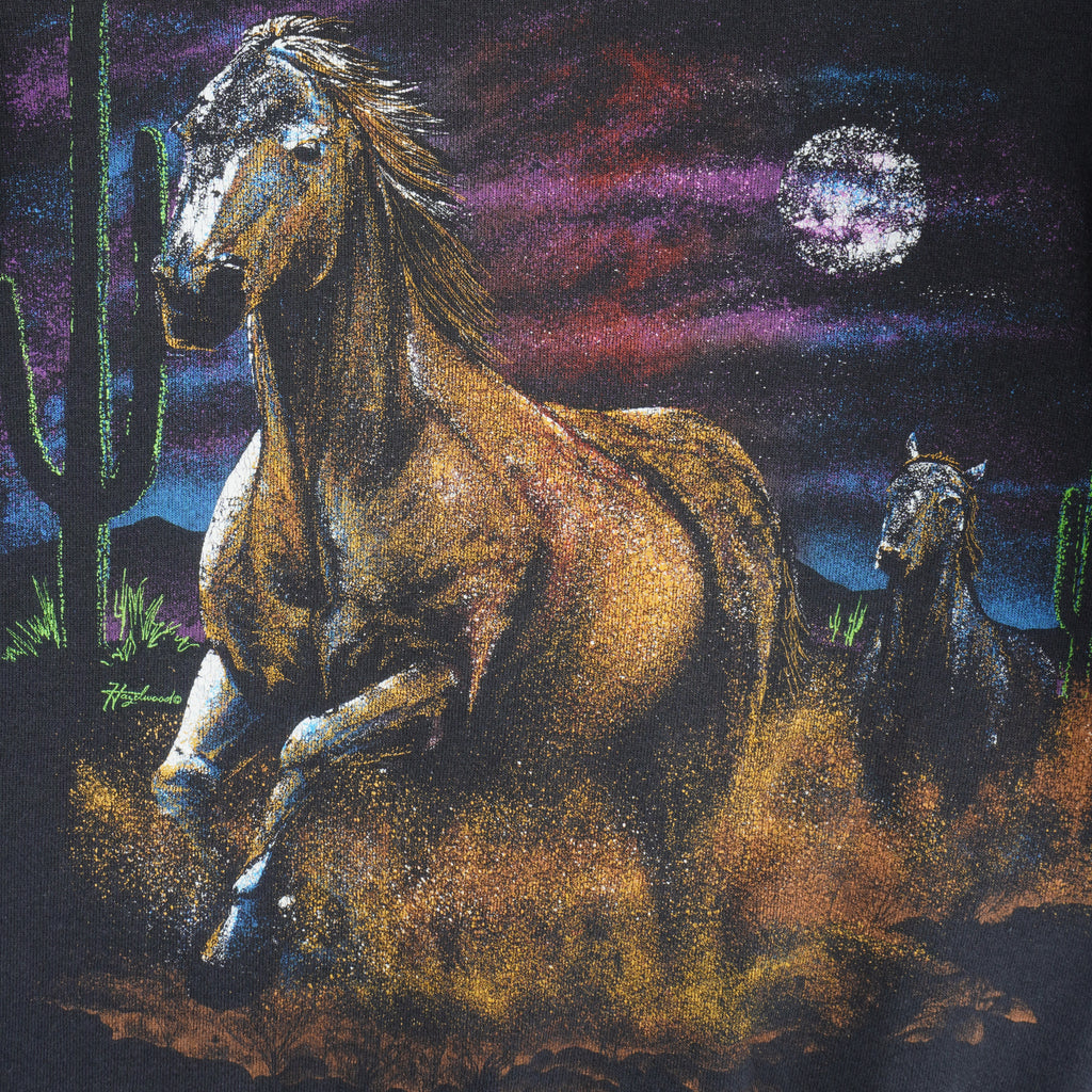 Vintage - Horses & Moon Crew Neck Sweatshirt 1990s Medium Vintage Retro