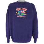 Budweiser (Defoor) - Blue Bud World Crew Neck Sweatshirt 1990s X-Large Vintage Retro