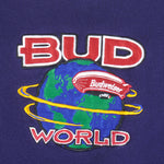 Budweiser (Defoor) - Blue Bud World Crew Neck Sweatshirt 1990s X-Large Vintage Retro