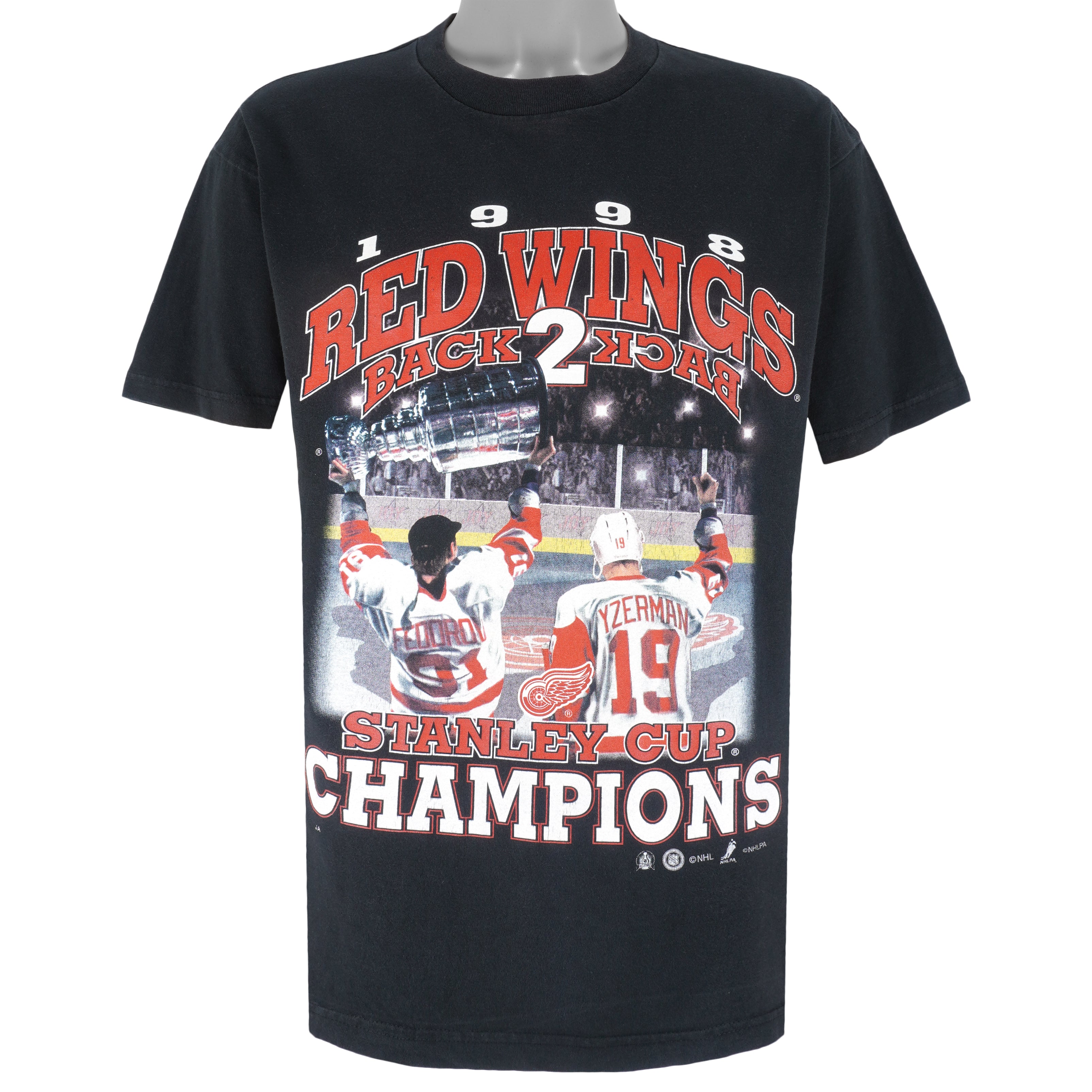 NHL (Sport)- Detroit Red Wings Back To Back Champions T-Shirt 1998 Large Vintage Retro Hockey