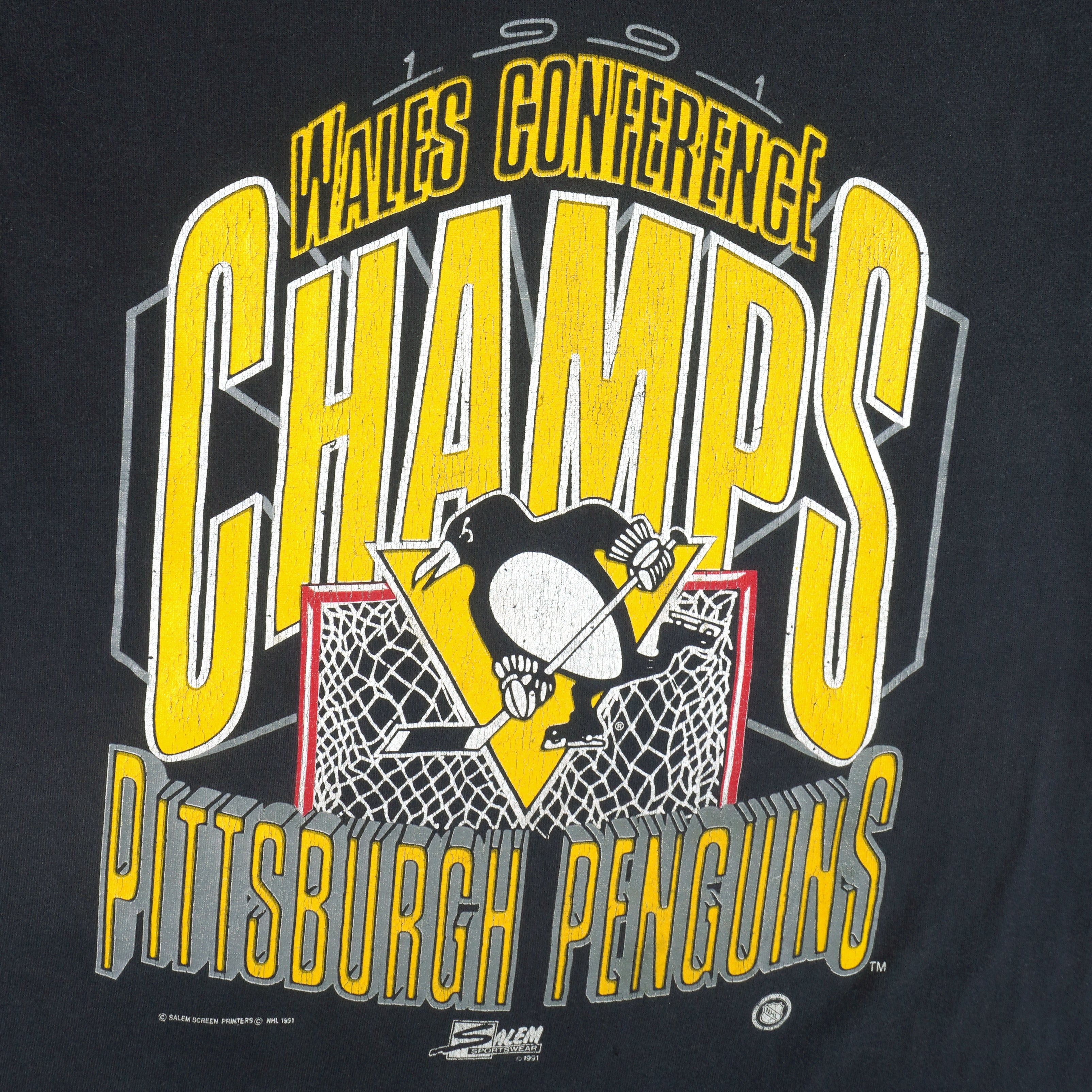 NHL (Salem) - Pittsburgh Penguins Stanley Cup Championship T-Shirt 1991 X-Large Vintage Retro Hockey