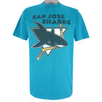 NHL - Blue San Jose Sharks Single Stitch T-Shirt 1990s X-Large Vintage Retro Hockey