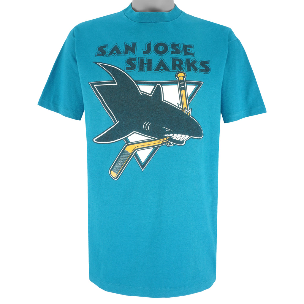 NHL - Blue San Jose Sharks Single Stitch T-Shirt 1990s X-Large Vintage Retro Hockey