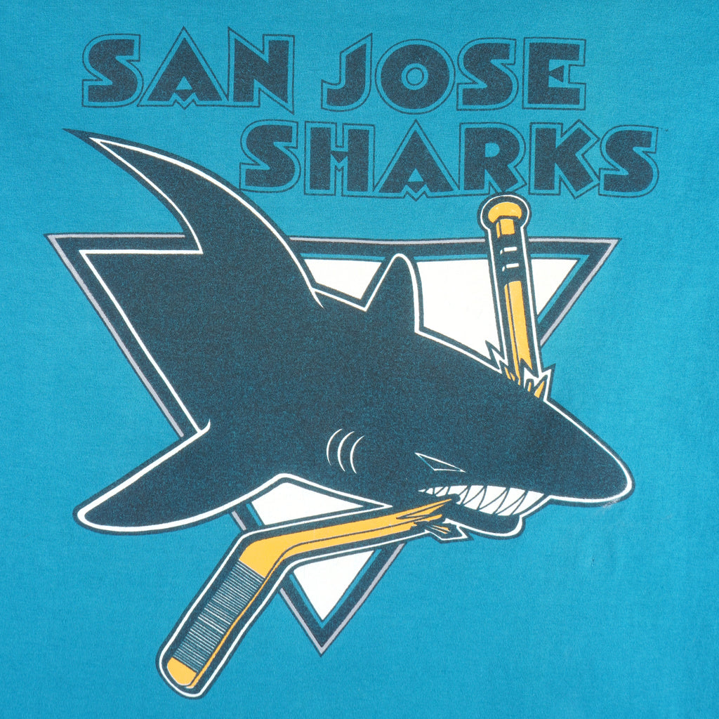 NHL - Blue San Jose Sharks Single Stitch T-Shirt 1990s X-Large Vintage Retro Hockey
