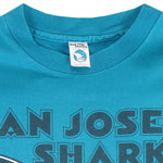 NHL - Blue San Jose Sharks Single Stitch T-Shirt 1990s X-Large Vintage Retro Hockey