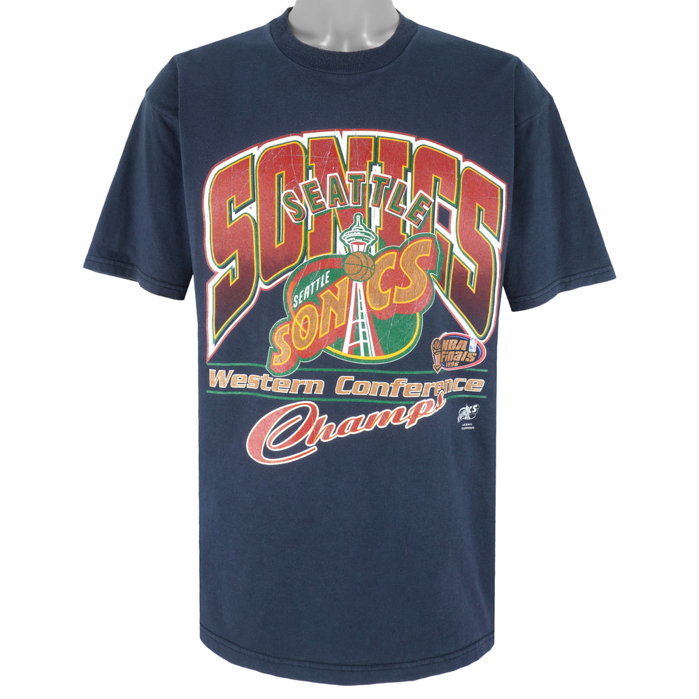 NBA (League Leader) - Seattle SuperSonics Western Conference Champs T-Shirt 1996 Large Vintage Retro Basketball